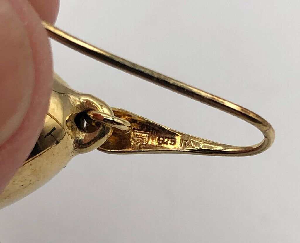 LR Italy Sterling Silver 925 Gold Vermeil Teardrop Dangle Earrings /b