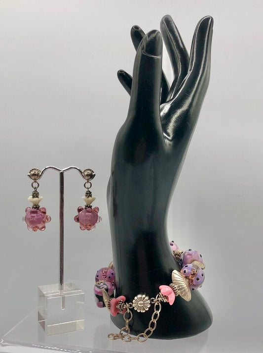 Artisan Made Glass Bead Earrings & Bracelet Set /b