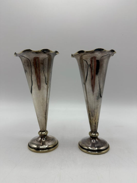 VTG set of 2 EPNS Trumpet Bud Vase 6.25” tall /ro