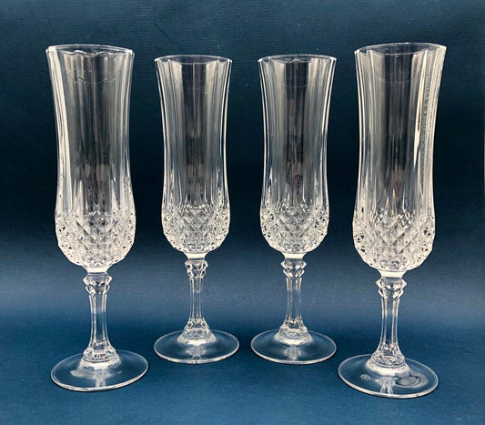 Set of 4 Cristal D’Arques Durand Longchamp Champagne Flutes /b