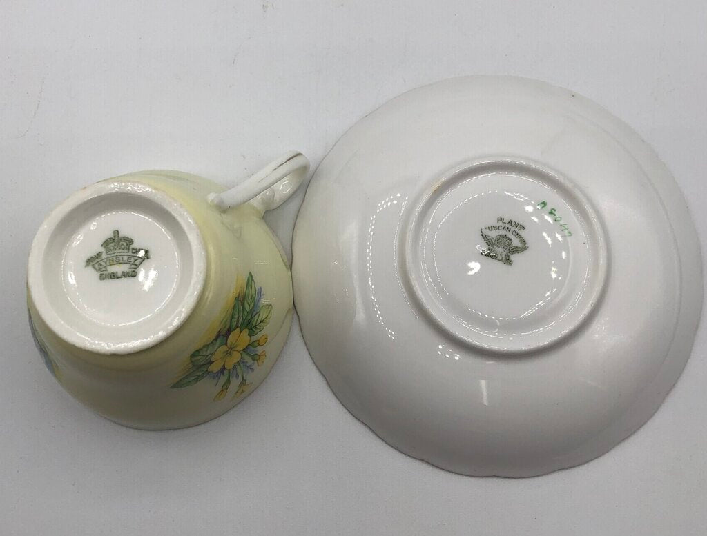 Vtg Royal Albert Wild Geranium & Ansley Yellow Primrose Teacup & Saucers /b