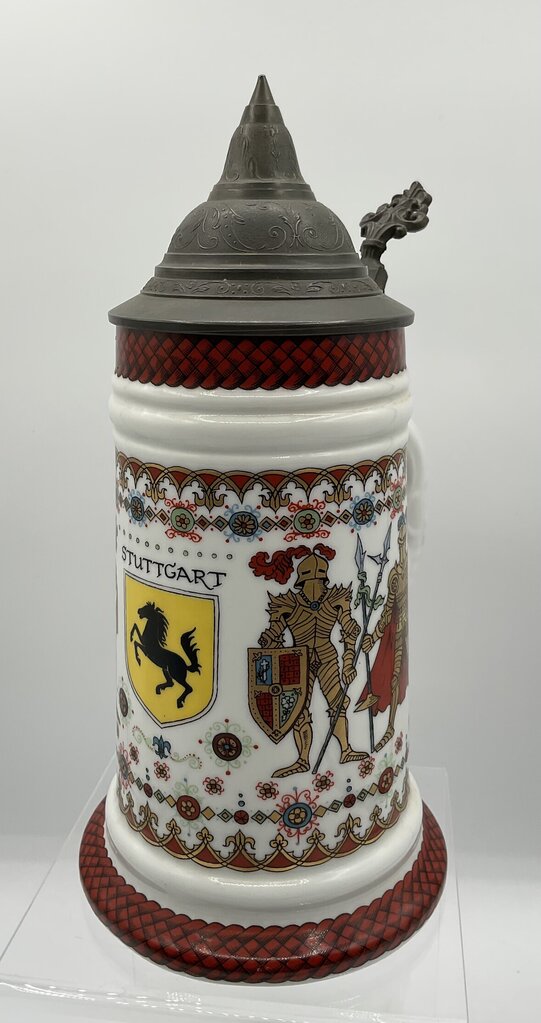 Vintage Ceramic Beer Stein “Stuttgart” Coat of Arms with Pewter Lid Made in Western Germany /s