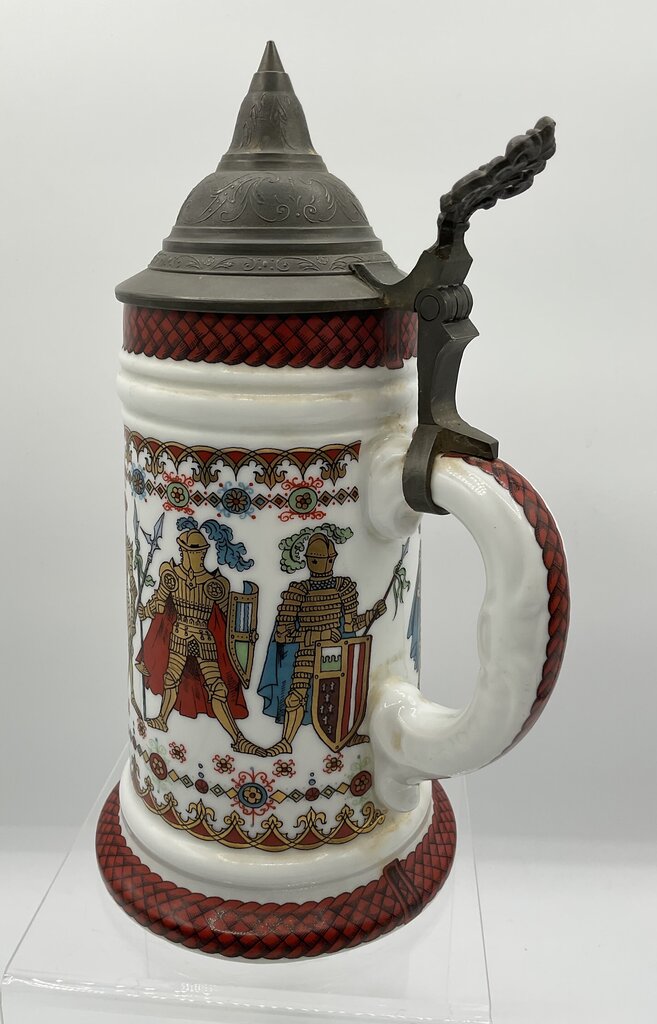 Vintage Ceramic Beer Stein “Stuttgart” Coat of Arms with Pewter Lid Made in Western Germany /s