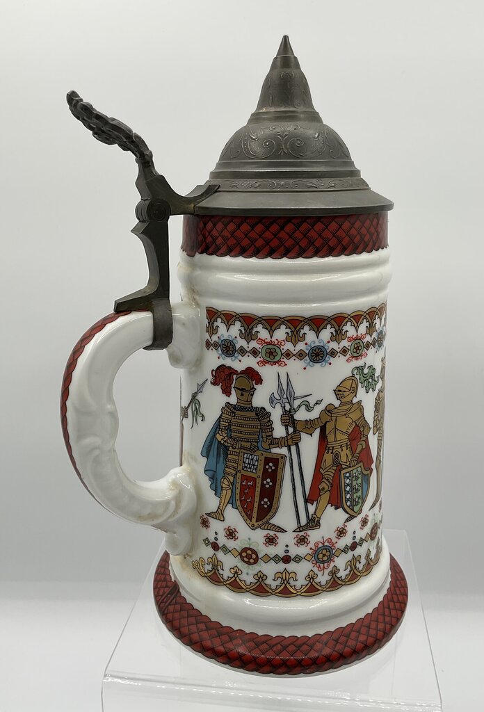 Vintage Ceramic Beer Stein “Stuttgart” Coat of Arms with Pewter Lid Made in Western Germany /s