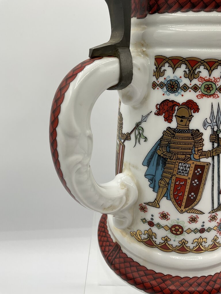 Vintage Ceramic Beer Stein “Stuttgart” Coat of Arms with Pewter Lid Made in Western Germany /s
