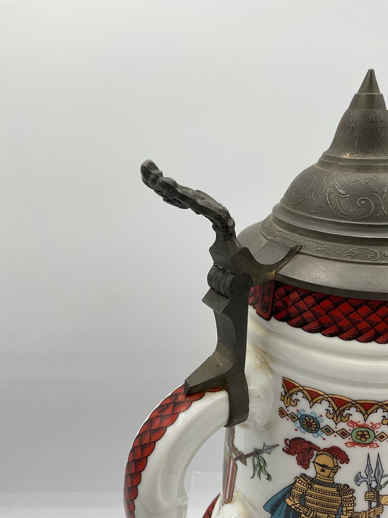 Vintage Ceramic Beer Stein “Stuttgart” Coat of Arms with Pewter Lid Made in Western Germany /s