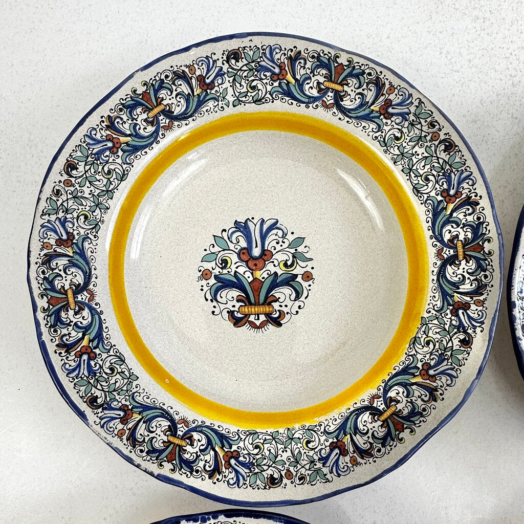 4 Vintage Meridiana Ceramiche Rim Soup/ Pasta Bowls 8.5” Made In Italy Blue /cb