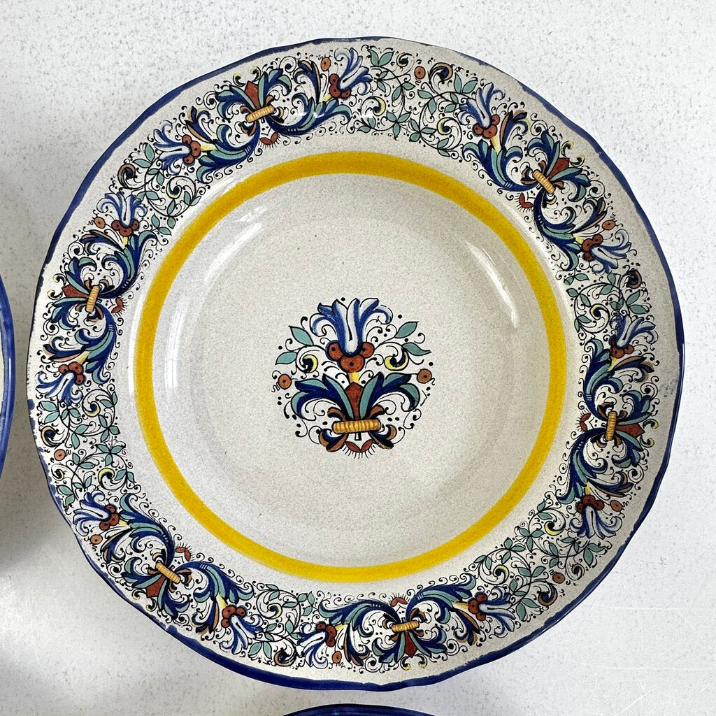 4 Vintage Meridiana Ceramiche Rim Soup/ Pasta Bowls 8.5” Made In Italy Blue /cb