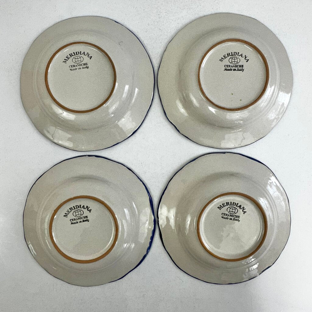 4 Vintage Meridiana Ceramiche Rim Soup/ Pasta Bowls 8.5” Made In Italy Blue /cb