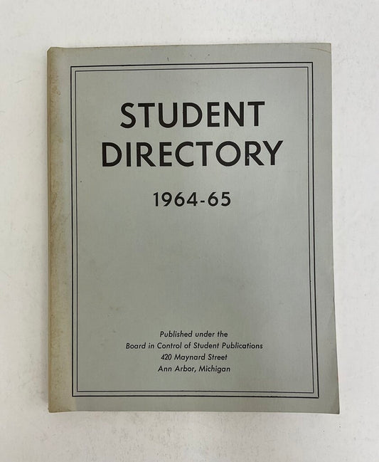 Vintage University of Michigan Student Directory 1964-65 /sb