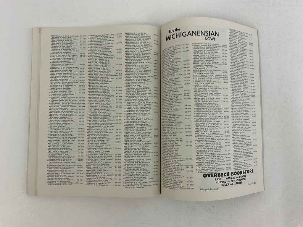 Vintage University of Michigan Student Directory 1964-65 /sb