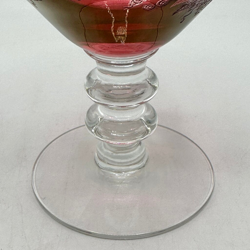 2 Vintage Bryce 688-1 Cranberry Glass Low Sherbets Etched Grapes & Vines /cb