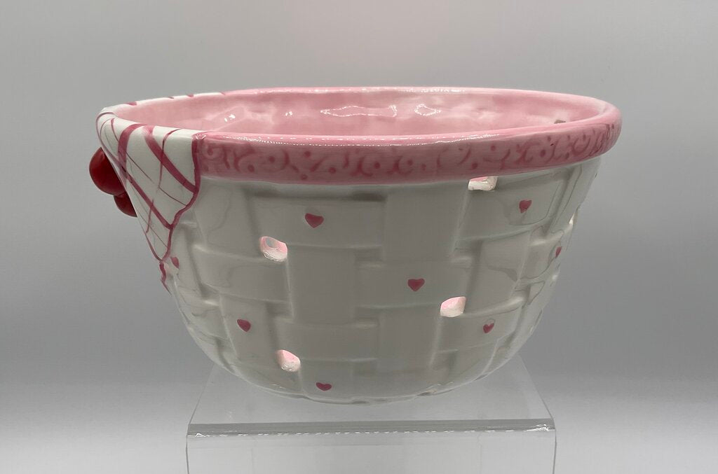 Vintage Bella Casa by Ganz Ceramic Cherry & Hearts Basket Strainer
