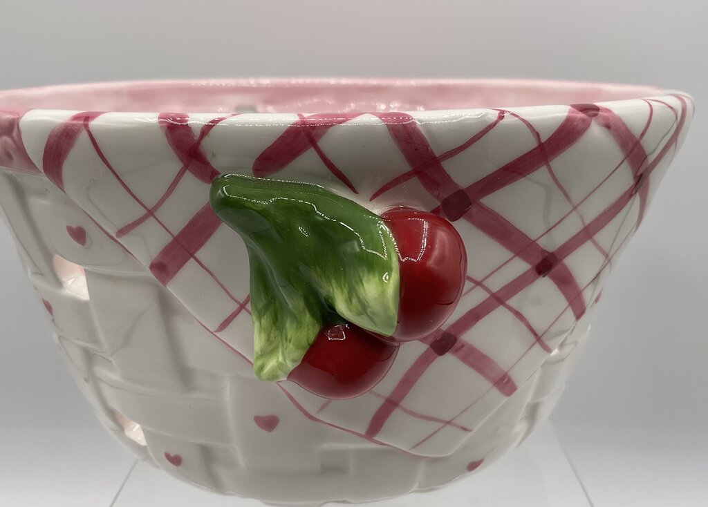 Vintage Bella Casa by Ganz Ceramic Cherry & Hearts Basket Strainer