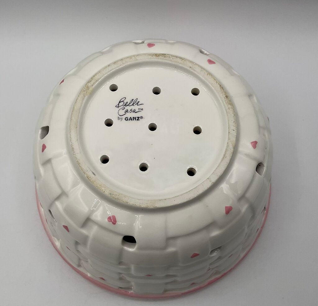 Vintage Bella Casa by Ganz Ceramic Cherry & Hearts Basket Strainer