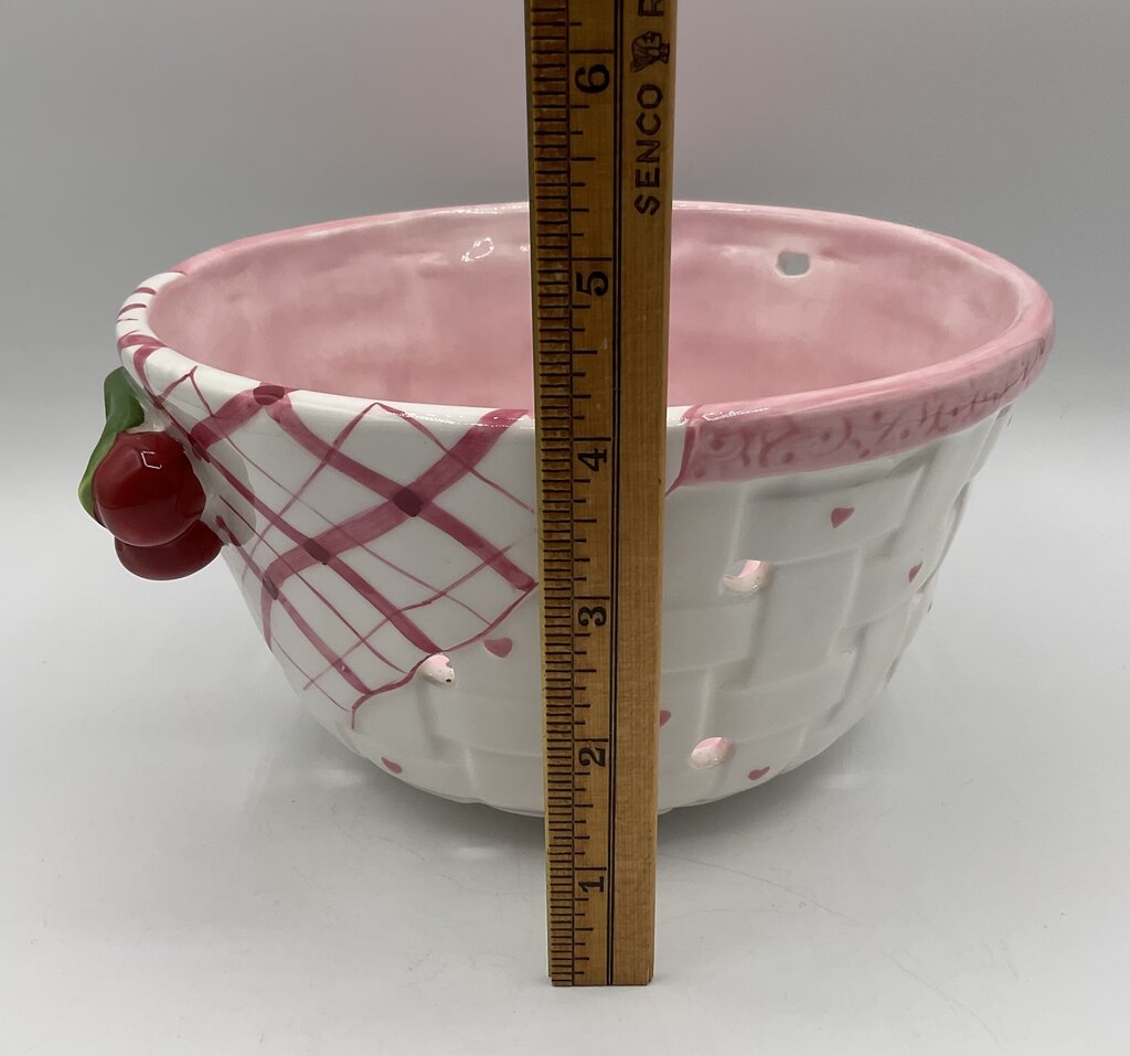 Vintage Bella Casa by Ganz Ceramic Cherry & Hearts Basket Strainer