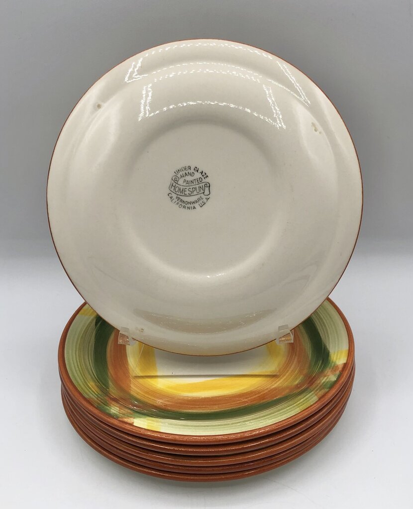 6 Vtg Vernonware Homespun 6” Bread Plates /b