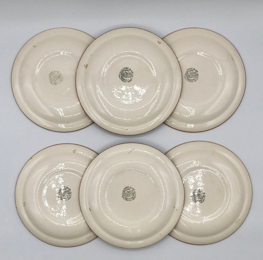 6 Vtg Vernonware Homespun 6” Bread Plates /b