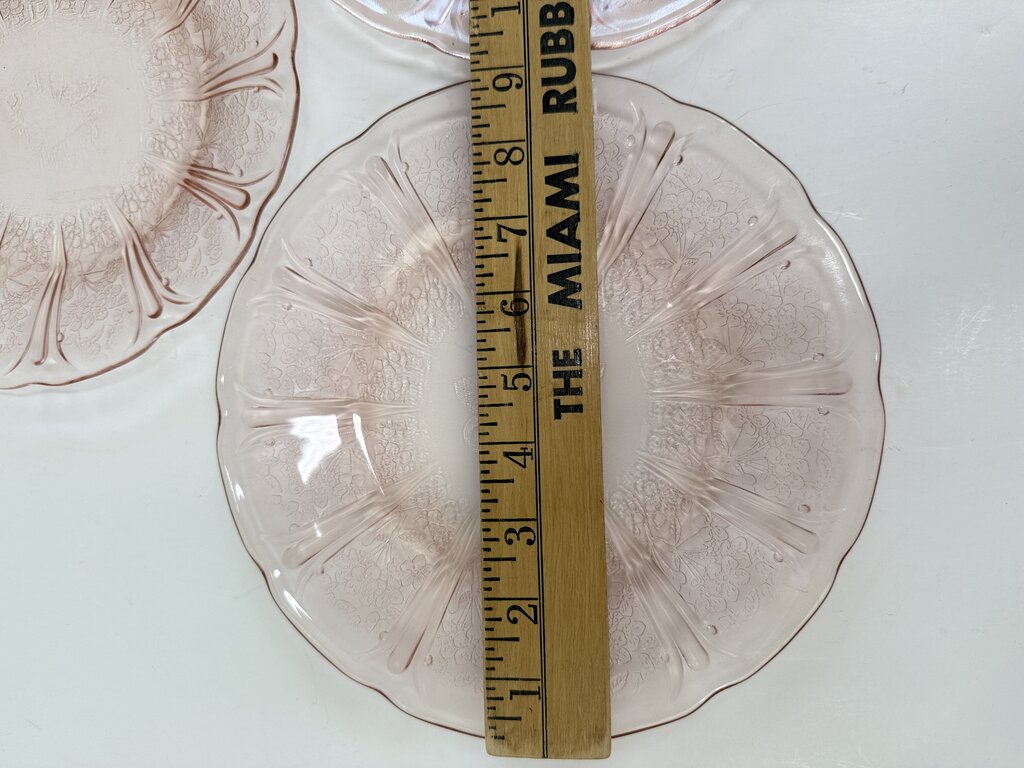 3 Jeanette Pink Depression Glass Cherry Blossom Dinner Plate 9” /roh
