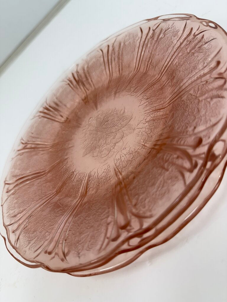 3 Jeanette Pink Depression Glass Cherry Blossom Dinner Plate 9” /roh