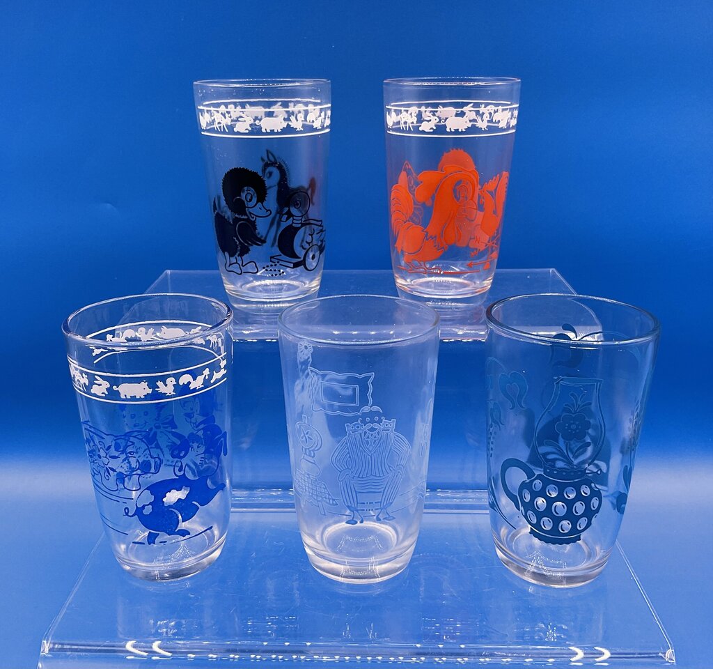 Lot of 5 Vintage 1950s Hazel Atlas Kraft Swanky Swigs Children’s Juice Glasses /s