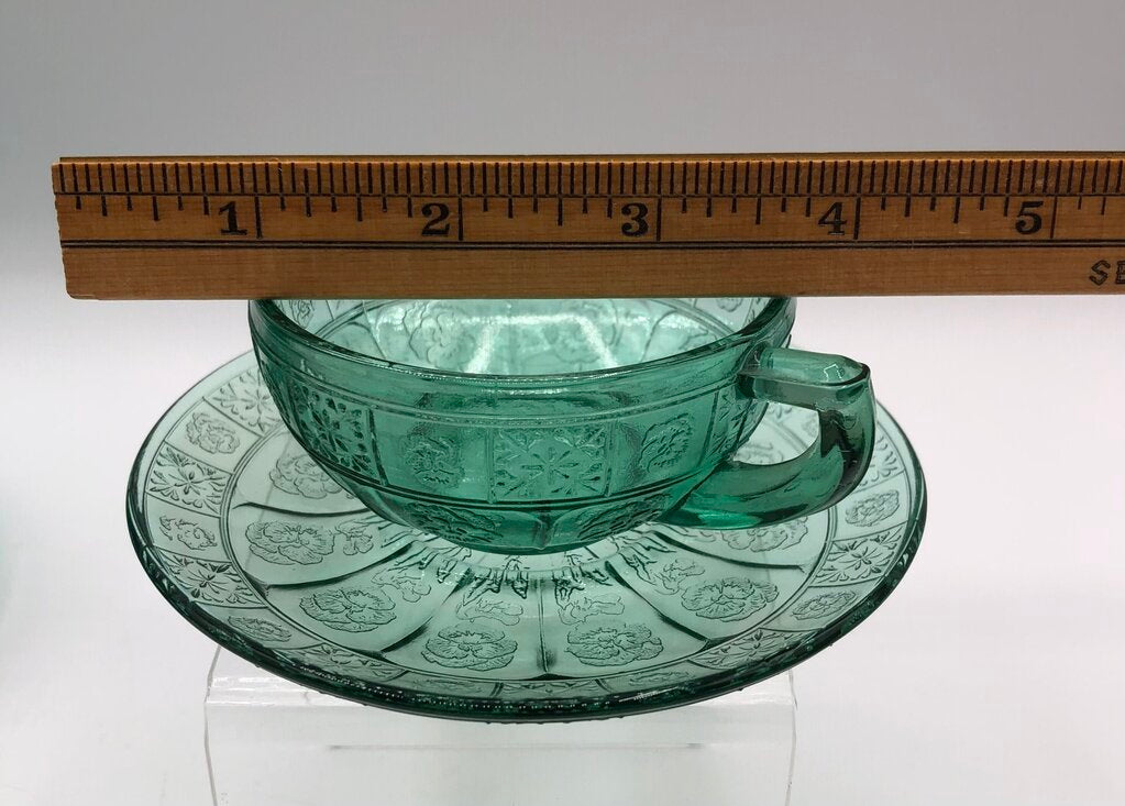 6pc Vtg Child’s Jeanette/ Pretty Polly Doric & Pansy Ultramarine Glass Dishes /b