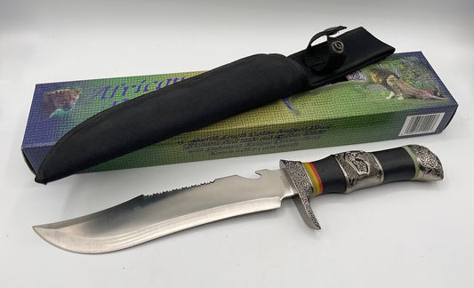 African Pride Custom Designed Bowie Knife 15” Overall w/ Nylon Sheath & Box HK369-150 /s
