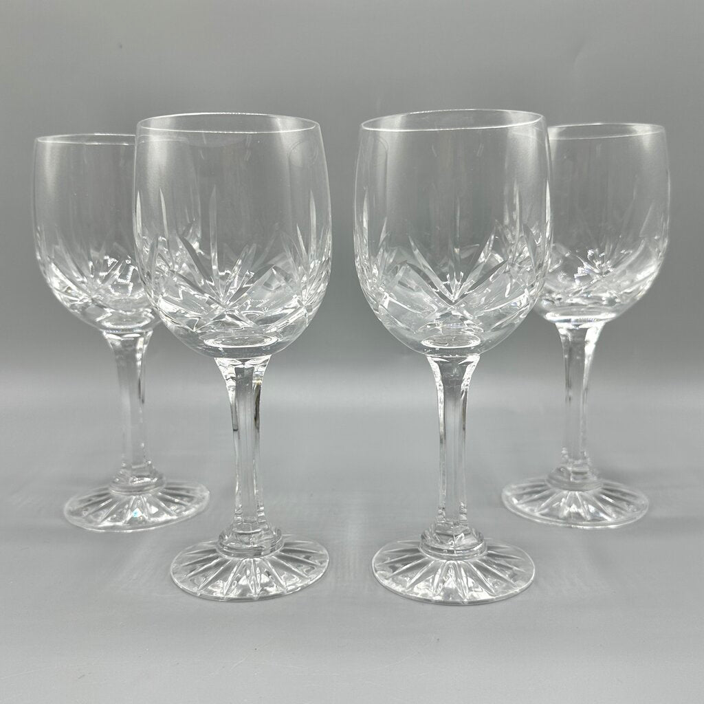 Set of 4 Vintage Bohemia Crystal Crystalex 6 3/4” Fan Cut Crystal Wine Glasses BOC58 /cb