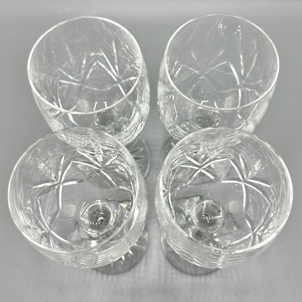 Set of 4 Vintage Bohemia Crystal Crystalex 6 3/4” Fan Cut Crystal Wine Glasses BOC58 /cb