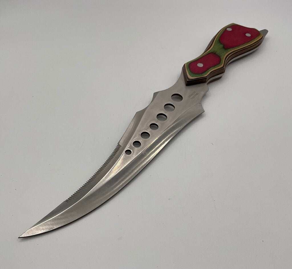 Unbranded Stainless Steel Knife - 16” Overall, 8 1/2” Blade, Multicolor Wood Handle w/Black Nylon Sheath /s