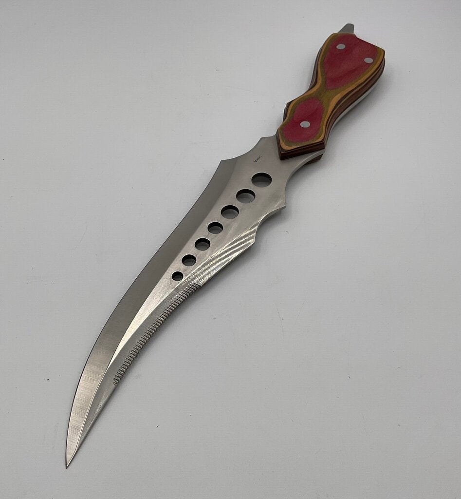Unbranded Stainless Steel Knife - 16” Overall, 8 1/2” Blade, Multicolor Wood Handle w/Black Nylon Sheath /s