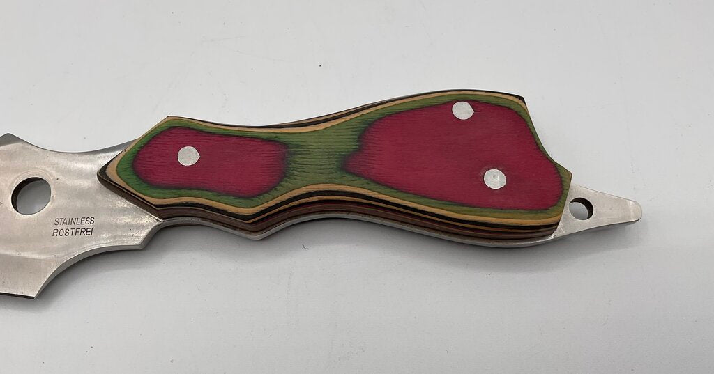 Unbranded Stainless Steel Knife - 16” Overall, 8 1/2” Blade, Multicolor Wood Handle w/Black Nylon Sheath /s