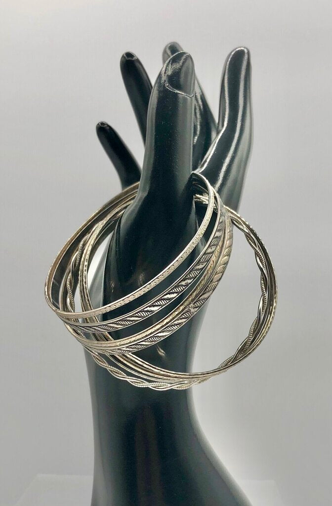 Vintage Bundle of 8 Bohemian Bangle Bracelets Silver Tone /b