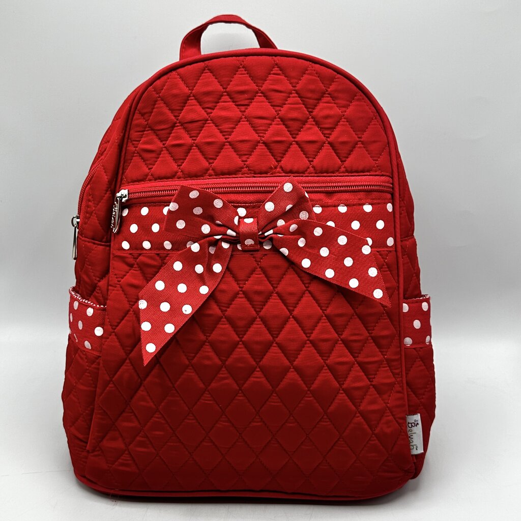 Belvah Quilted Red & White Backpack w/Bow EUC /cb