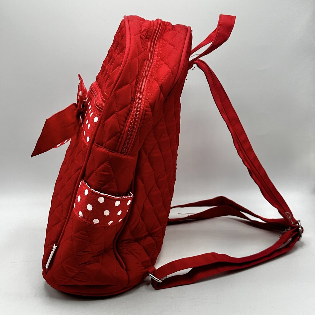 Belvah Quilted Red & White Backpack w/Bow EUC /cb