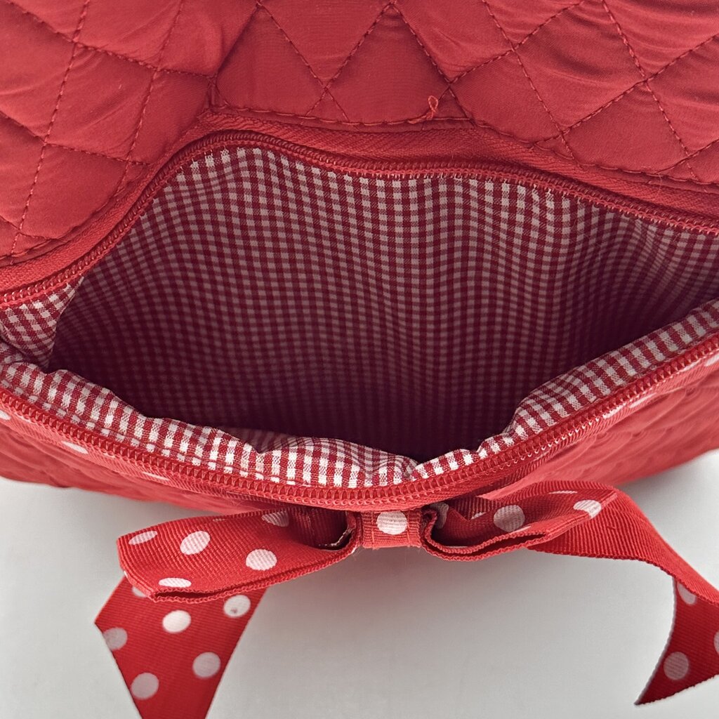 Belvah Quilted Red & White Backpack w/Bow EUC /cb