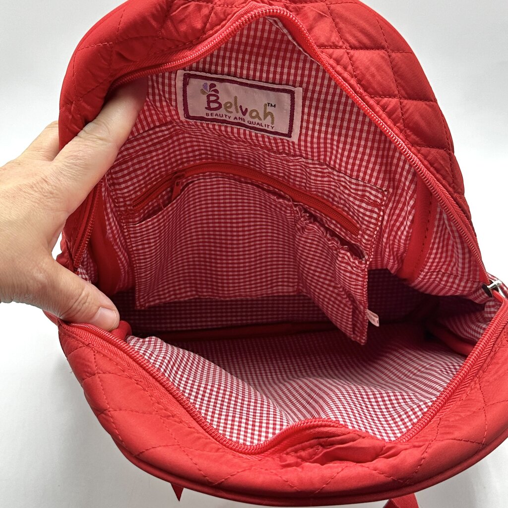 Belvah Quilted Red & White Backpack w/Bow EUC /cb