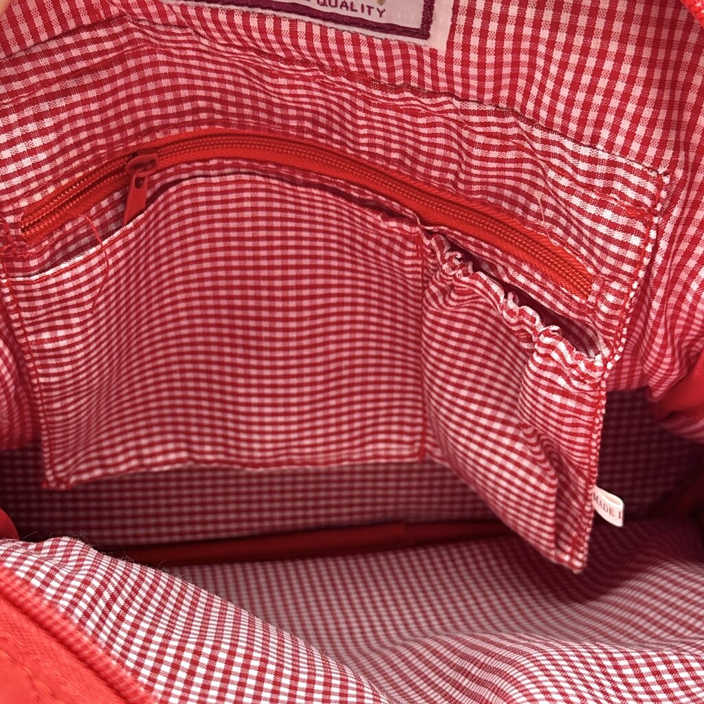 Belvah Quilted Red & White Backpack w/Bow EUC /cb