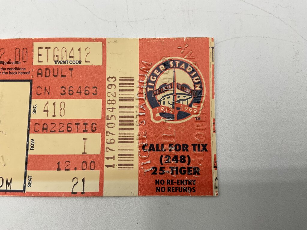 Detroit Tigers 1999 Opening Day Tiger Stadium Ticket vs. Minnesota Twins /so