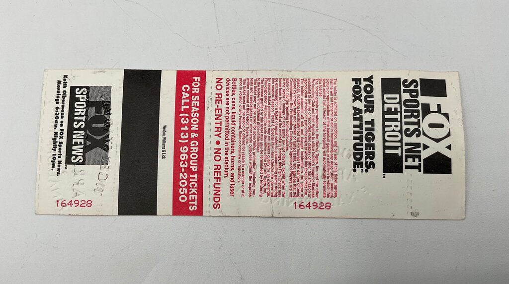 Detroit Tigers 1999 Opening Day Tiger Stadium Ticket vs. Minnesota Twins /so