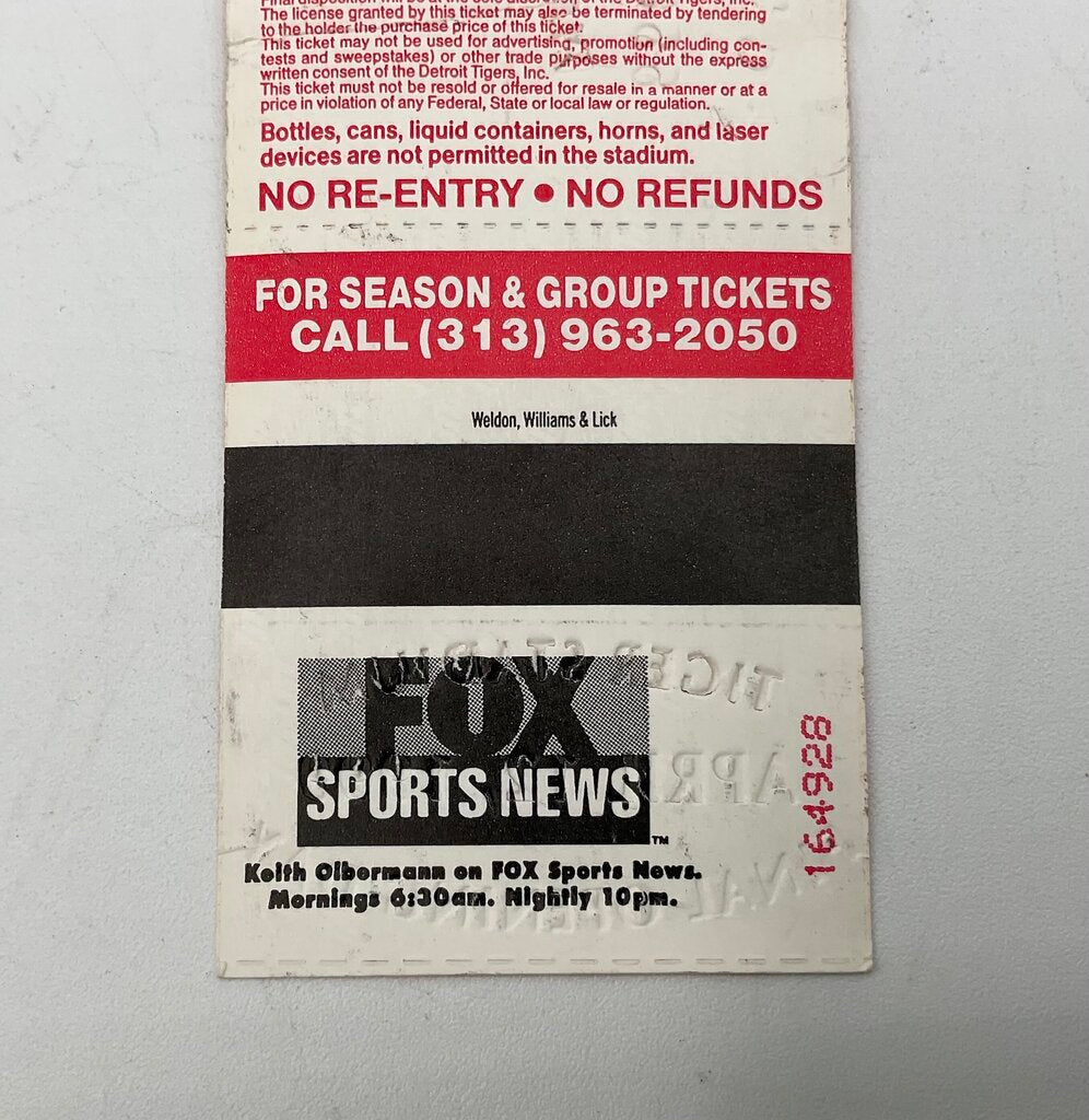 Detroit Tigers 1999 Opening Day Tiger Stadium Ticket vs. Minnesota Twins /so