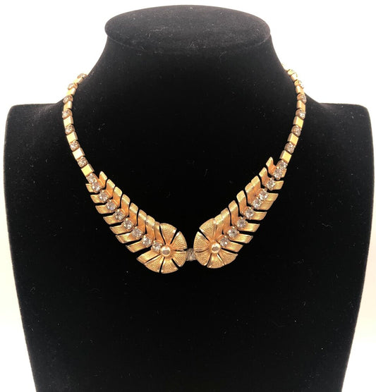 Vintage Reticulated Rhinestone Gold Tone Collar Necklace /b