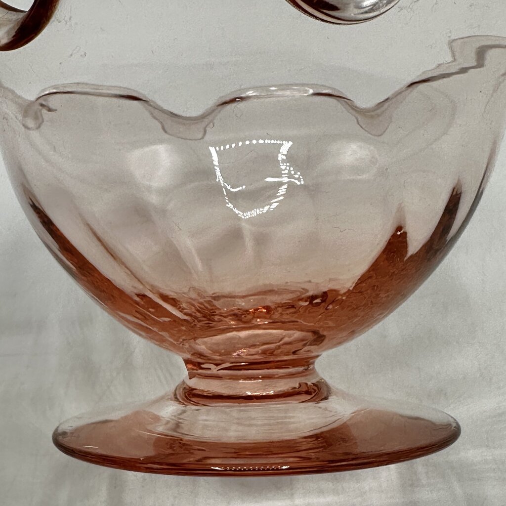 Set of 4 Vintage Pink Ruffled Footed Optic Sherbet/Dessert Bowls /cb