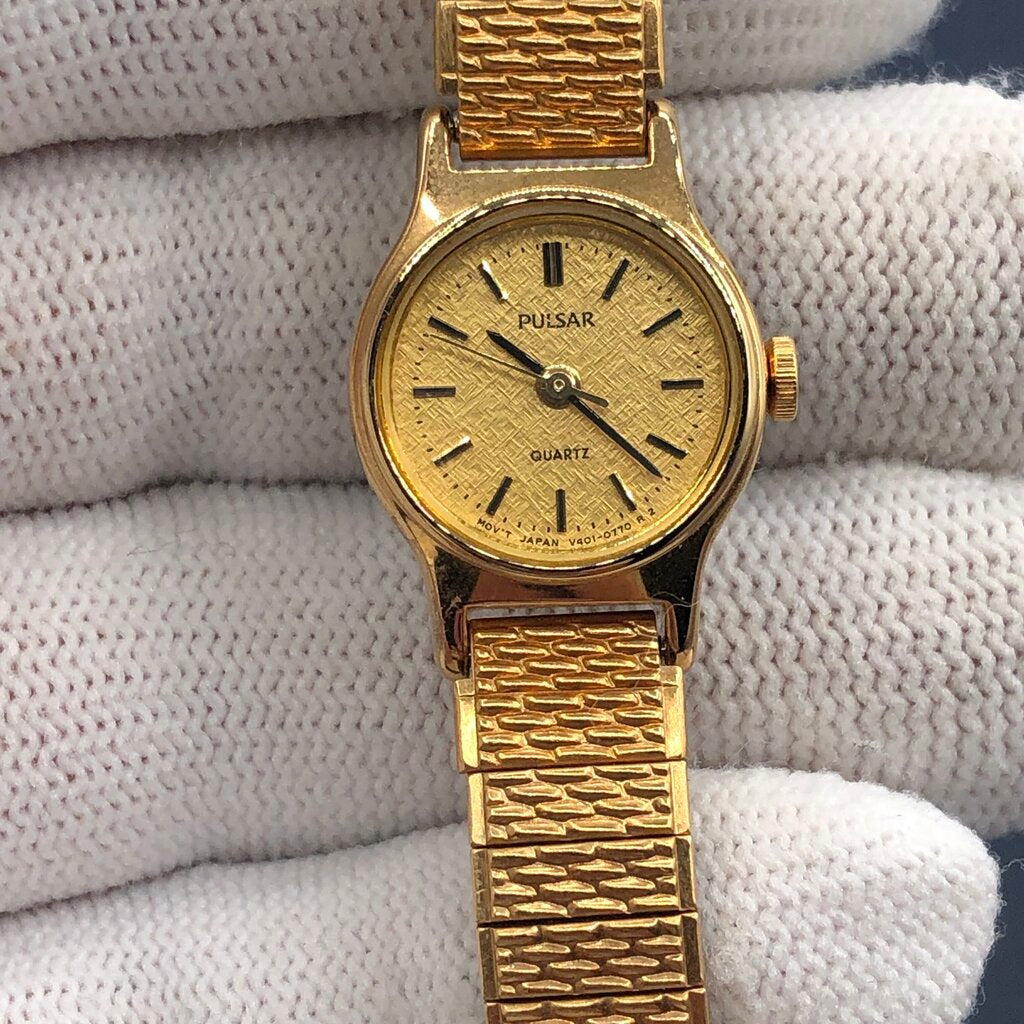 Vtg Ladies Pulsar Analog Quartz Watch w/ Original Box & Manual /b