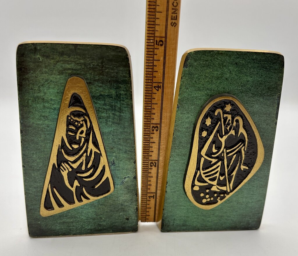 Dayagi Israel Green Burnished Enamel Brass Book Ends /j