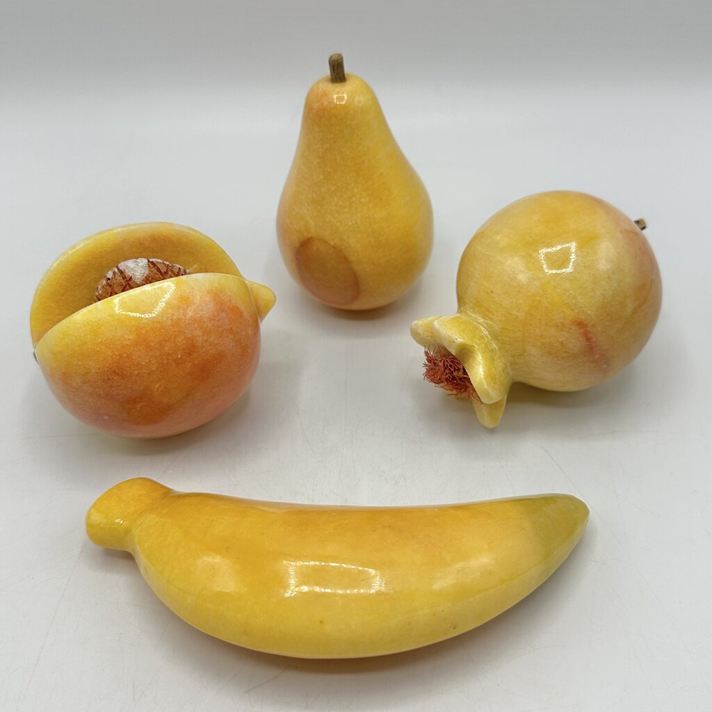 Vintage Italian Alabaster Fruit Set-Pear, Pomegranate, Peach & Banana-Handcrafted Collectibles /cb