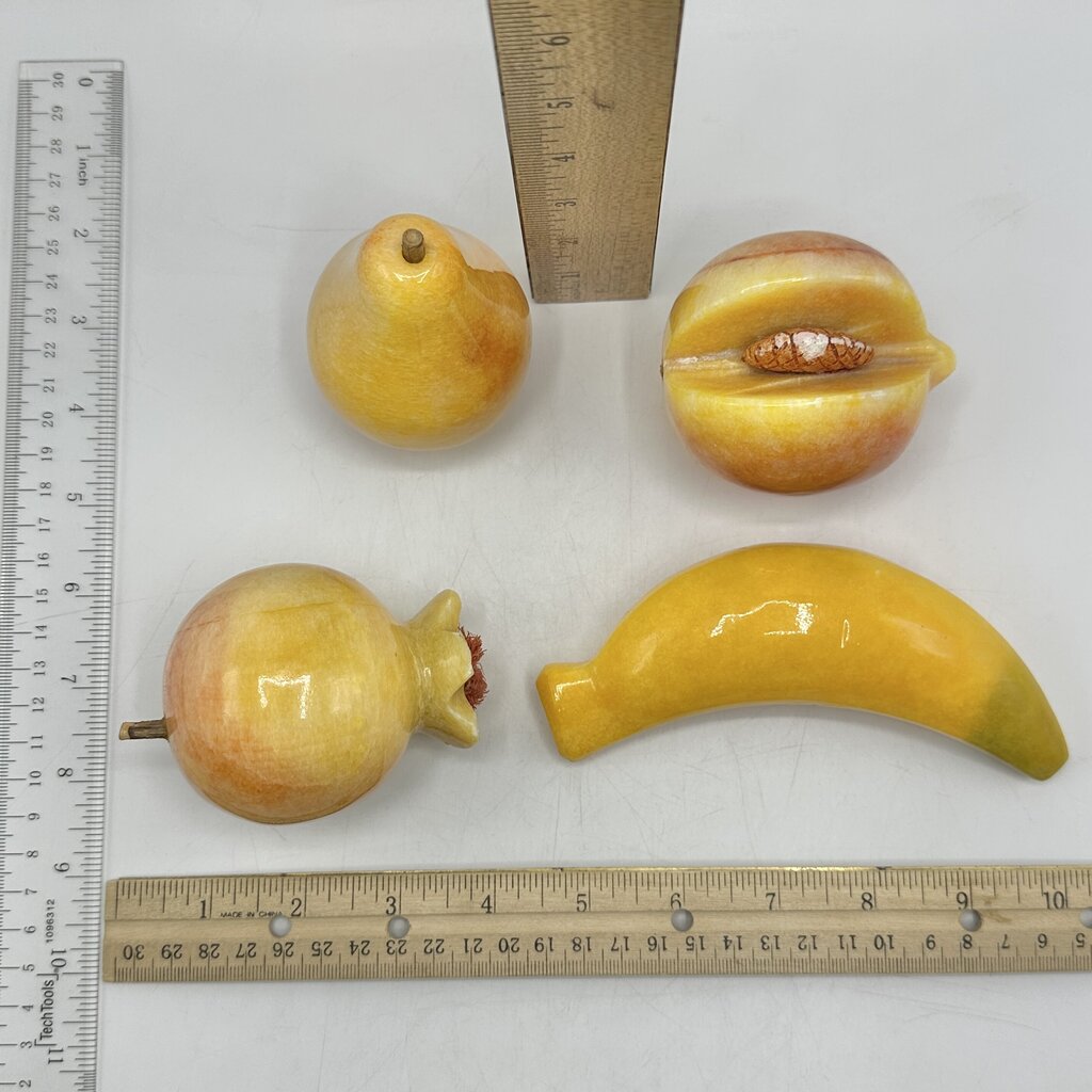 Vintage Italian Alabaster Fruit Set-Pear, Pomegranate, Peach & Banana-Handcrafted Collectibles /cb