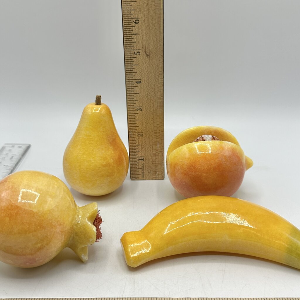 Vintage Italian Alabaster Fruit Set-Pear, Pomegranate, Peach & Banana-Handcrafted Collectibles /cb
