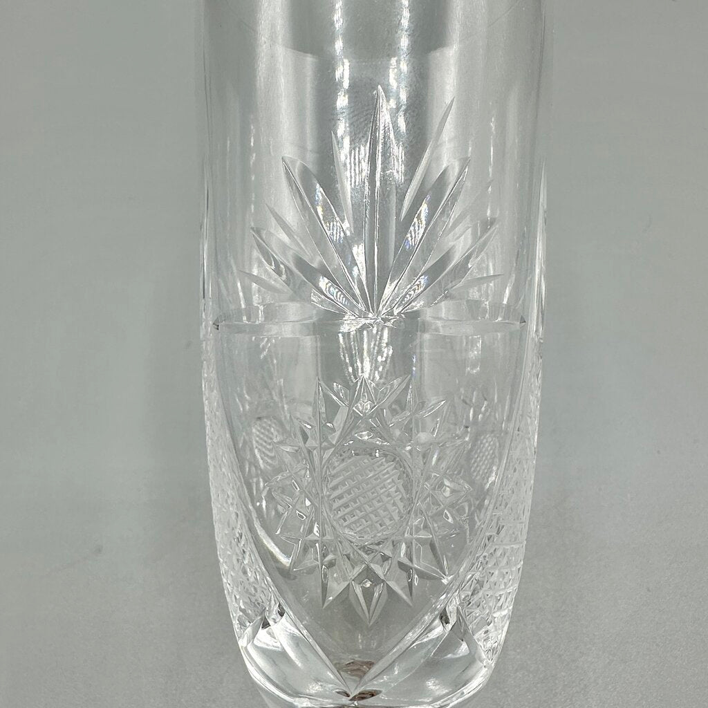 Set Of 4 Vintage Cut Crystal Short Stem Champagne Flutes 6 3/4” Fan, Crosshatch, Starburst /cb
