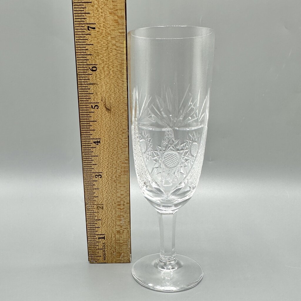 Set Of 4 Vintage Cut Crystal Short Stem Champagne Flutes 6 3/4” Fan, Crosshatch, Starburst /cb